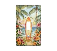 Placa de cubierta para interruptor de luz de puesta de sol tropical, cubierta de tomacorriente, tabla de surf naranja con palmeras para decoración de playa, placas de pared termoplásticas, tamaño