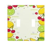 Placa de cubierta para interruptor de luz doble, diseño de cerezas de lima, color amarillo de verano, tamaño estándar, placas de pared decorativas para el hogar, sala de estar, decoración de