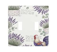 Placa de cubierta para interruptor de luz doble, diseño de gallo rústico vintage en maceta de plástico violeta primavera tamaño estándar para sala de estar, dormitorio, decoración de oficina en casa