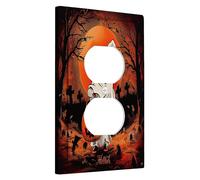 Placa de cubierta para interruptor de luz fantasma de Halloween, cubierta de toma, escena de cementerio espeluznante, placas de pared termoplásticas, salida dúplex individual de tamaño estándar