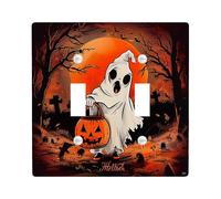 Placa de cubierta para interruptor de luz fantasma de Halloween, cubierta de toma, escena de cementerio espeluznante, placas de pared termoplásticas, doble palanca de tamaño estándar