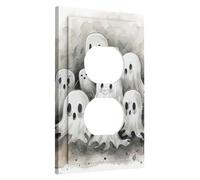 Placa de cubierta para interruptor de luz fantasma de Halloween, fantasmas grises para detalles de pared espeluznantes, placas de pared termoplásticas, salida dúplex individual de tamaño estándar