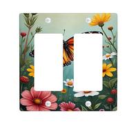 Placa de cubierta para interruptor de luz floral de mariposa/cubierta de toma, flores de naranja y melocotón para decoración del hogar de primavera, placas de pared termoplásticas, balancín doble de