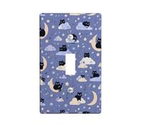 Placa de cubierta para interruptor de luz individual, diseño de gatos, nubes juguetonas, estrellas, Halloween, color violeta, plástico, tamaño estándar, para sala de estar, dormitorio, decoración de