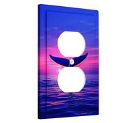 Placa de cubierta para interruptor de luz trasera de ballena, diseño de puesta de sol azul océano para decoración náutica, placas de pared termoplásticas, salida dúplex individual de tamaño estándar