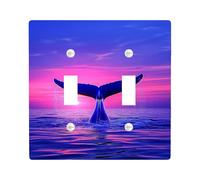 Placa de cubierta para interruptor de luz trasera de ballena, diseño de puesta de sol azul océano para decoración náutica, placas de pared termoplásticas, tamaño estándar, doble palanca