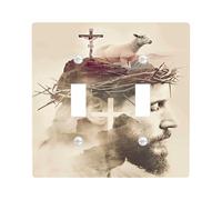 Placa de cubierta religiosa para interruptor de luz de Pascua, cruz beige y cordero con corona de espinas para acentos de pared, placas de pared termoplásticas, doble palanca de tamaño estándar