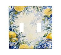 Placa de doble interruptor de luz de cocina de limón, color azul oliva, cerámica mediterránea, color amarillo verano, plástico, tamaño estándar, placas de interruptor de pared, detalles para nuevo