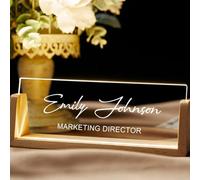 Placa de escritorio personalizada con base LED, letrero acrílico iluminado, accesorio de escritorio, regalo for jefes y compañeros de trabajo.