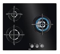 Placa de gas aeg hkb63320nb 3 zonas de cocción gas butano propano cristal negro con encendido integrado 60cm