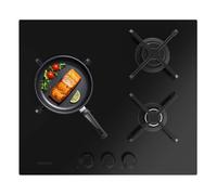 Placa de gas Bolero Squad G 3400S 3 fuegos, 6,2kW, Nano Glass, Parrillas de Hierro Fundido
