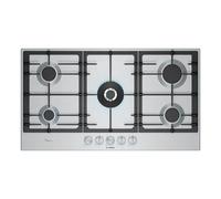 Bosch PCR9A5I90 Serie 6 - Placa de gas FlameSelect con asas magnéticas extraíbles, WOK, parrillas de hierro fundido, acero, 90 cm