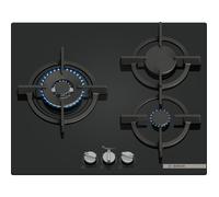 Placa de gas bosch ppc6a6i10 3 zonas de cocción gas natural acero inox negro con encendido integrado 60cm