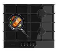 Placa de gas Cecotec Bolero Squad G 3400F Glass Black 3 fuegos 6,2kW parrillas hierro fundido