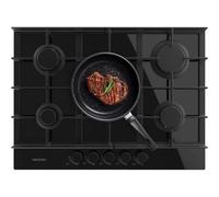 Placa de gas Cecotec Bolero Squad G 5400F 5 fuegos cristal negro WOK hierro fundido