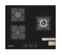 Placa de gas evvo v65 glass - 3 quemadores, cristal templado, compatible con gas natural y butano