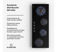 Placa de gas Klarstein Goldflame 4 Slim quemadores autosuficiente acero inoxidable