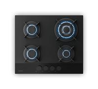 Klarstein Velaire Placa de Gas 60 cm - 4 Quemadores, 8000 W, Vidrio, GLP & Gas Natural, Encendido Eléctrico, Protección Antillama, Kit Conversión, Encimera Cocina Moderna, Negro