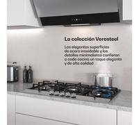 Klarstein Verosteel Placa de Gas 90cm - 5 Quemadores, 10400 W, Cristal & Acero Inoxidable, Encendido Eléctrico, GLP/Gas Natural, Seguridad, Encimera Cocina