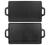 Placa de hierro fundido 32º apta para cocinas de gas, eléctricas y de inducción, placa de parrilla de doble cara con superficies planas y estriadas, 46 cm x 23 cm