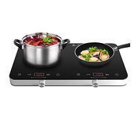 Placa de inducción 2 placas, Cooktron doble placa de inducción con control táctil y botón, control independiente, 10 niveles de temperatura, 3500 W máximo, temporizador de 4 horas, ideal para cocina
