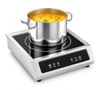 Placa de inducción comercial de 3500 W con 9 niveles de potencia y control | Cocina de una sola zona con tapa de cristal de cerámica, carcasa de acero inoxidable, temporizador de 4 horas y bloqueo