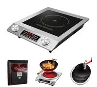 Placa de inducción comercial de 3500 W, superficie plana y cóncava opcional, cocina de inducción wok, cocina de mesa de acero inoxidable con perilla y pantalla digital para freír, catering en el hogar