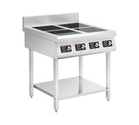 Placa de inducción con base - 4 x 3500 W - 400 V - 4 x 20 cm - 10 niveles - temporizador - Royal Catering