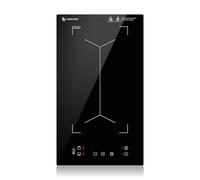 Placa de inducción con zonas flexibles, AMZCHEF placa induccion doble con 9 niveles de potencia, calentamiento intermitente, panel de control de moda, cerradura de seguridad, 3300W, negro