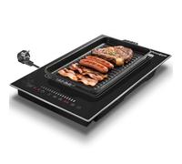 Placa de inducción Cooksir 2 zonas con enchufe, placa autosuficiente 29CM, zona combinada flexible (zona grill), temporizador 99 minutos, Silder Touch, bloqueo de seguridad, 230V