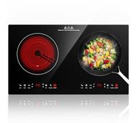 Placa de inducción de 2 fuegos, doble placa de inducción de 3600 W, 9 temperaturas y niveles de potencia, temporizador de 4 horas, para cualquier sartén plana