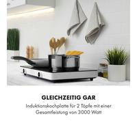 Klarstein FutureChef - Placa de inducción, Potencia 3000 W, 10 niveles, Protección sobrecalentamiento, Reconocimiento automático de ollas, Temporizador, Pantalla LED, Vitrocerámica, 2 fuegos, Negro