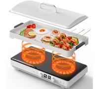 Placa de Inducción Doble, Placa de Inducción Doble Portátil, 2200W, Pantalla Táctil, dos en Uno, Doble Control Independiente, Tecnología ih, Seguro para Niños, Cierre Automático, Fácil de Limpiar