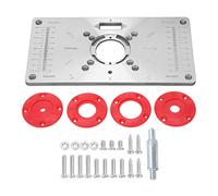 Placa de inserción de mesa enrutador de aluminio, fresadora resistente al desgaste, máquina cortadora, 8 agujeros con anillos, bancos de carpintería (Roja)