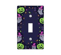 Placa de interruptor de palanca con patrón de fantasma y calabazas de | Patrón de fantasma sonriente, calabazas verdes neón brillantes, ilustraciones de murciélagos colgantes