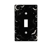 Placa de interruptor de palanca de Halloween con luna celestial y | Tema celestial, decoración gótica para el hogar, murciélagos voladores, cielo nocturno estrellado, estética humorosa