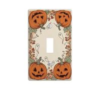 Placa de interruptor de palanca vintage de calabazas y fantasmas de | Ilustración vintage, bayas de otoño, fantasmas fantásticos, decoración del hogar de temporada, follaje de otoño