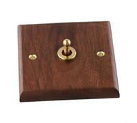 Placa de interruptor de pared de madera de nogal retro, con palanca de latón, interruptor eléctrico basculante de 1 vía y 2 vías, para control de iluminación del hogar y decoración interior vintage (1