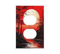 Placa de interruptor decorativa de pared dúplex individual de 1 banda, estilo japonés, cubierta de interruptor de luz de bambú rojo amanecer para decoración de dormitorio y sala de estar