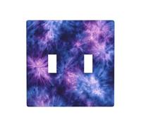 Placa de luz abstracta azul púrpura con doble banda para interruptor de pared, tamaño estándar, 11,4 x 11,4 cm