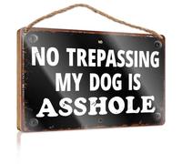 Placa de madera colgante rústica con texto en inglés "No Trespassing - My Dog Is Asshole Wooded", divertida decoración de baño y cocina (23 x 35 cm)