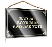 Placa de madera con borde lijado y acabado lacado, decoración de escritorio pequeño, decoración estética de apartamento, decoración de baño para estantes/juguetes Bad Ass Boys Ride Bad Ass