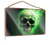 Placa de madera con cita de calavera de llama verde: una obra de arte ardiente, letrero de madera para decoración de piscina, decoración de casa (20 x 30 cm)