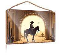 Placa de madera con cita de silueta de un vaquero a caballo bajo un arco, letrero de madera para decoración de piscina, decoración de casa (20 x 30 cm)