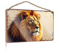 Placa de madera con cita "Golden Majesty: The Lion's Regal" Retrato Wooded Sign para decoración de la piscina y la casa (23 x 35 cm)