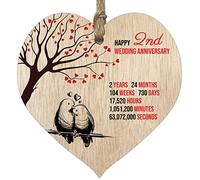 Placa de Madera con Forma de corazón para 2º Aniversario de Boda, Recuerdo de Madera Clara, para Celebrar Aniversario de algodón, Esposa, Marido, Novio, Novia, Placa con Citas, Regalos de los niños