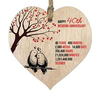 Placa de Madera con Forma de corazón para 40 Aniversario de Boda, Recuerdo de Letrero de Madera Clara, celebra el Aniversario de rubí, Esposa, Marido, Novio, Novia, Placa con Citas, Regalos de los