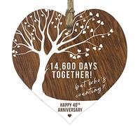Placa de madera con forma de corazón para 40 aniversario de boda, recuerdo de madera oscura, para celebrar aniversario de rubí, esposa, marido, novio, novia, mamá o papá, placa con citas, regalos de