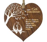 Placa de madera con forma de corazón para aniversario de boda número 19, recuerdo de letrero de madera oscura, para celebrar aniversario, esposa, marido, novio, novia, placa con citas, regalos de los