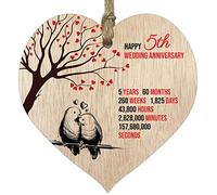 Placa de Madera con Forma de corazón para el 5º Aniversario de Boda, Recuerdo de Madera Clara, para Celebrar el Aniversario de la Esposa, Marido, Novio, Novia, Placa con Citas, Regalos de los niños